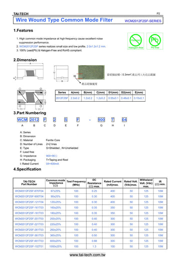WCM2012F2SF-900T04 SMD-4P,2x1.2mm TAI-TECH 400mA 50V 90?@100MHz Common Mode Filters IBAT21024
