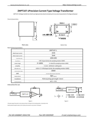 ZMPT107-1 Plugin ZHE MING LANG XI 2mA Voltage transformer 1:1 2mA Current Sense Transformers IBAT21182