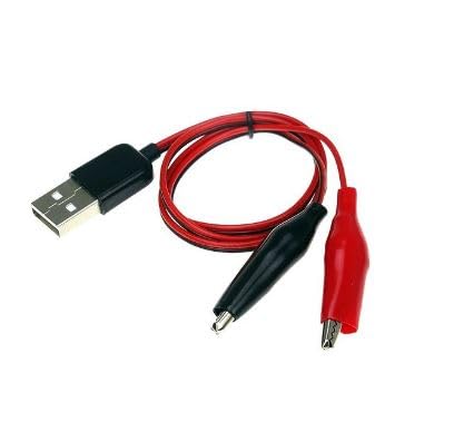 Red Black Alligator Test Clips to USB Male Connector Cable (Pack of 1) IBAT20028