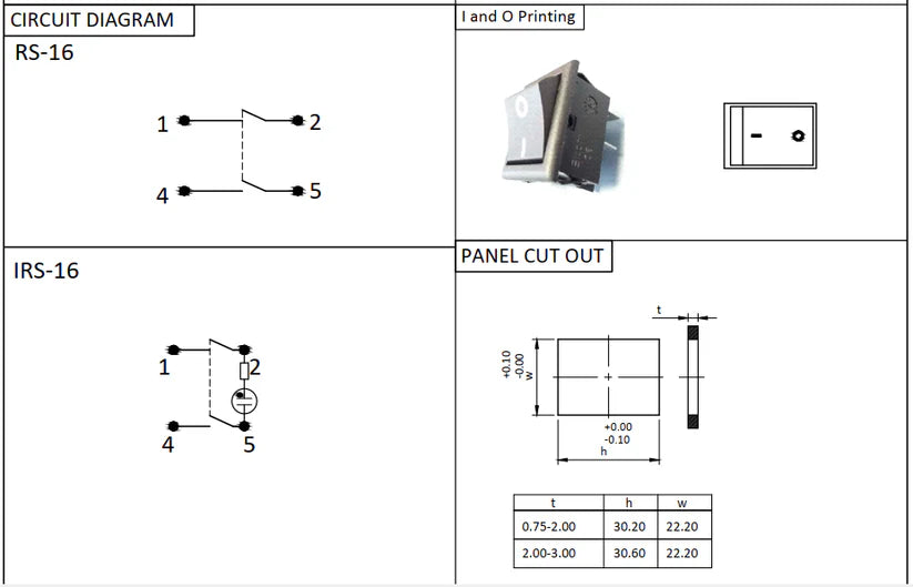 RS-16-5 RED ELCOM 16A ROCKER SWITCH 2 POSITION 4 LEG 250V