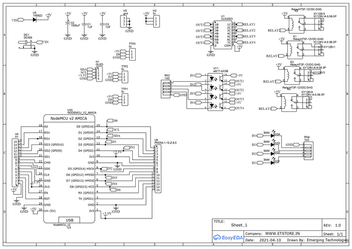 FOR PCB NodeMCU WITH 4 Channel Relay Board 85X69X1.6mm