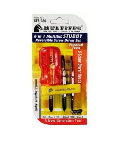 6 in 1 Multi bit Stubby Reversible Screw Driver Set STB-330 Multitec