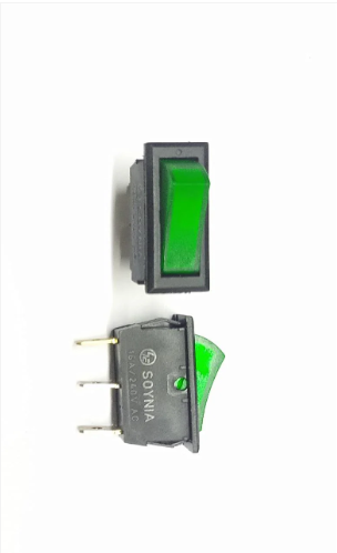 SE317 LED ROCKER SWITCH 3 LEG 250V 16A GREEN 30MM*14MM
