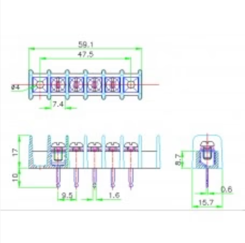 SE184 PCB Connector 10A 5Way Pitch 9.5mm