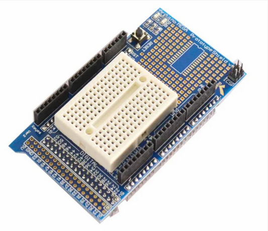 ArduinoMega Proto Shield prototype expansion board with breadboard