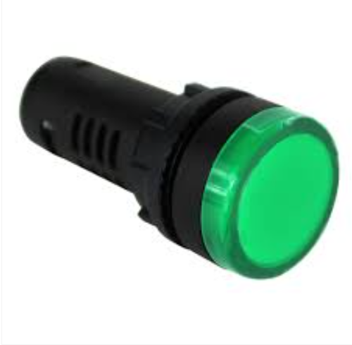 GREEN LED INDICATOR LIGHT 220V AC HOLE DIA 22.5MM 28MM DIA