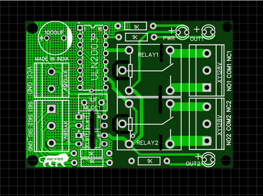 PCB FOR 2 channel RELAY MODULE with optocoupler input 62x44mm