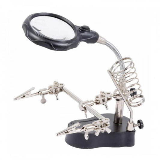 SOLDERING IRON PCB STAND TE-801 WITH Magnifying Glass with LED Light lens