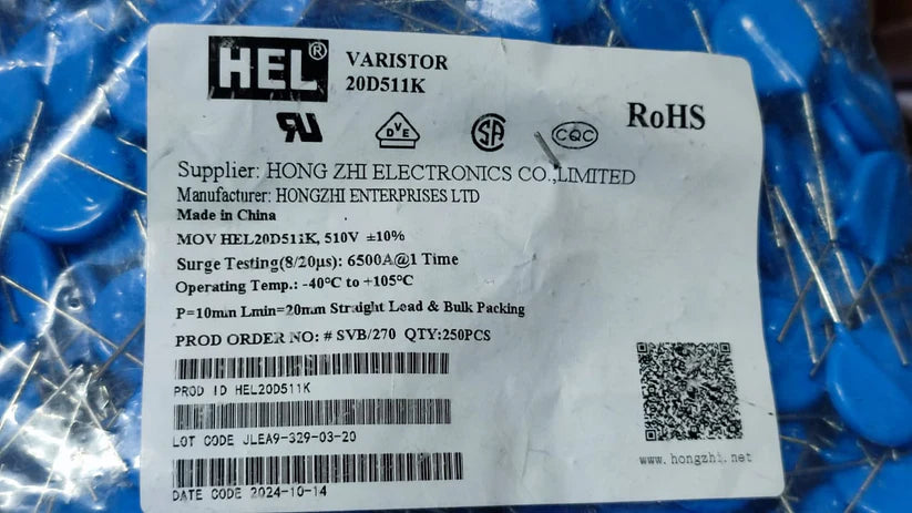 20D511K MOV  510V DC Pitch 10mm HEL 10%
