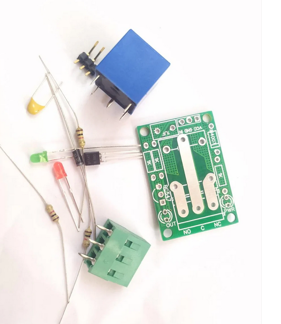 12V RELAY MODULE PCB WITH COMPONENTS UNSOLDERED