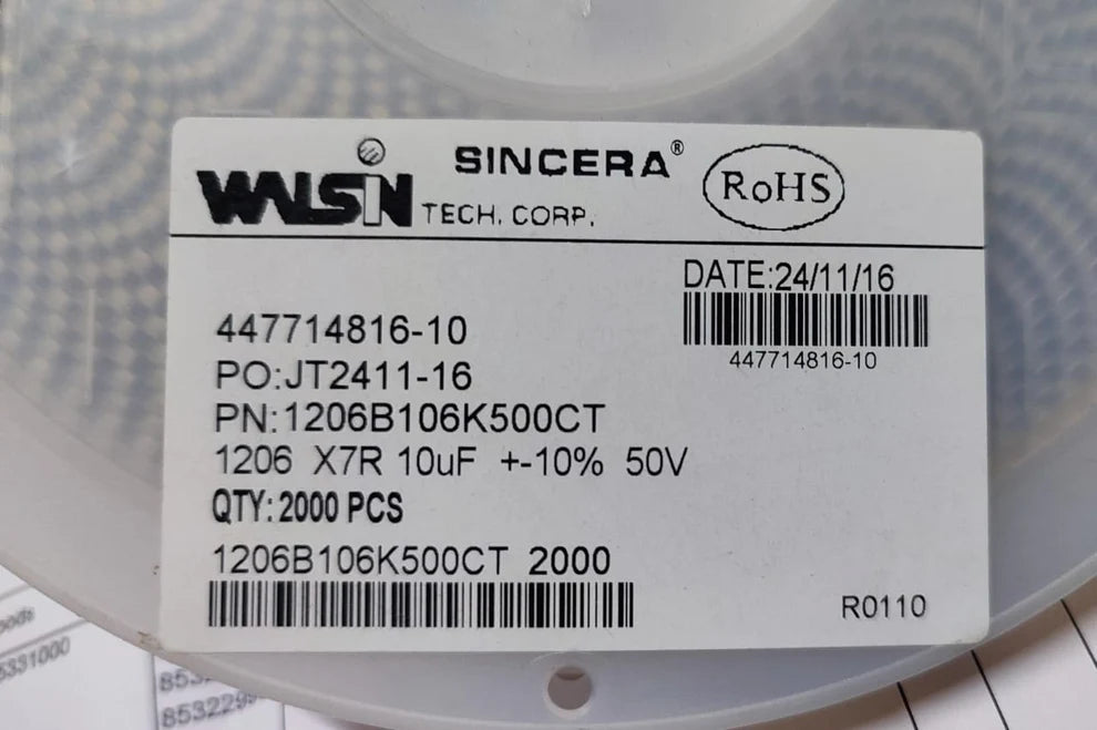 10uF 1206 SMD Ceramic Capacitor 50V 106 Tolerance 10% WALSIN X5R