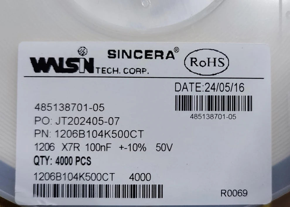 100nF 1206  PACKAGE SMD 104 Ceramic Capacitor 50V 10%